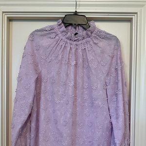 Ann Taylor Floral Appliqué/Embroidered Lilac Blouse - Small